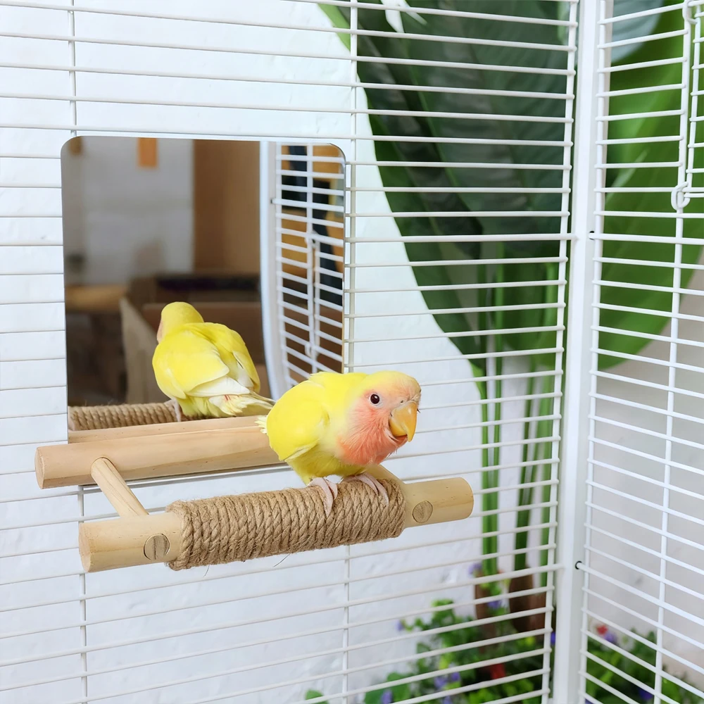 Brinquedo Poleiro para Pássaros de Juta Natural com Espelho para Gaiola - Imagem 4