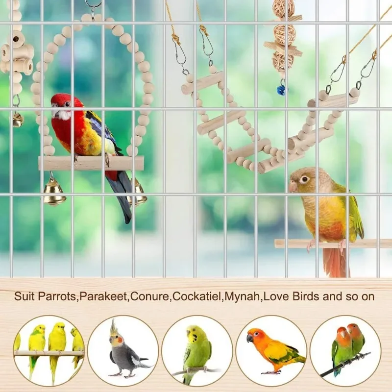 Kit Brinquedos para Pássaros de Madeira Natural com 9 Peças - Imagem 3