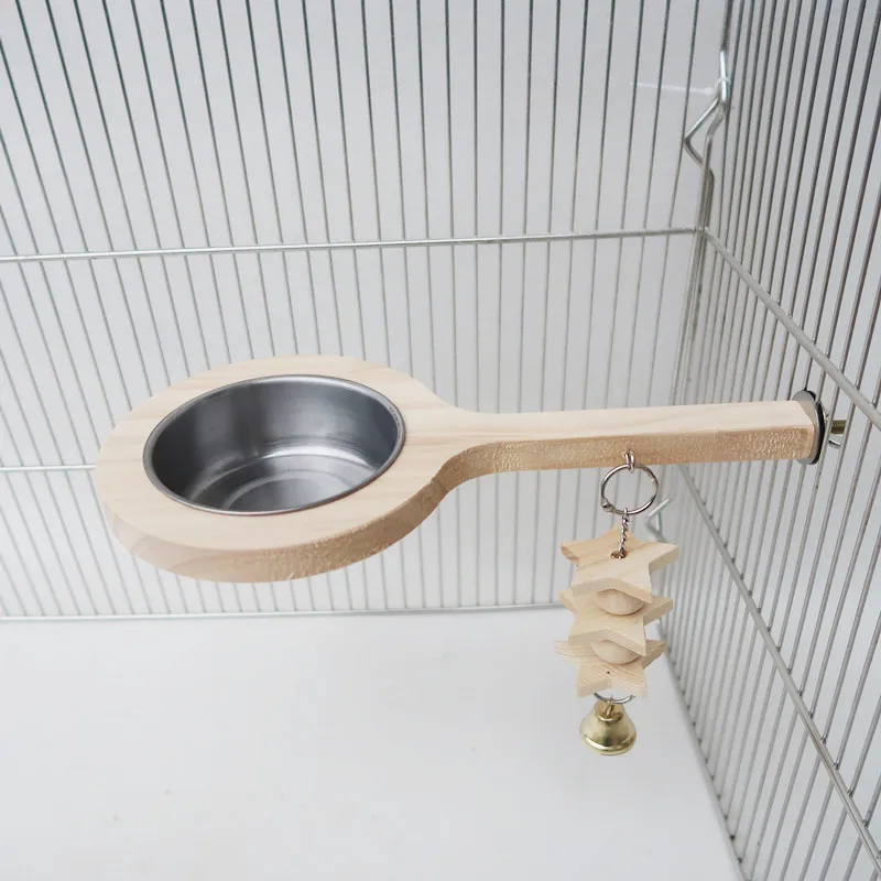 Poleiro para Pássaros de Madeira Maciça com 2 Tigelas de Aço Inox Removíveis - Imagem 6