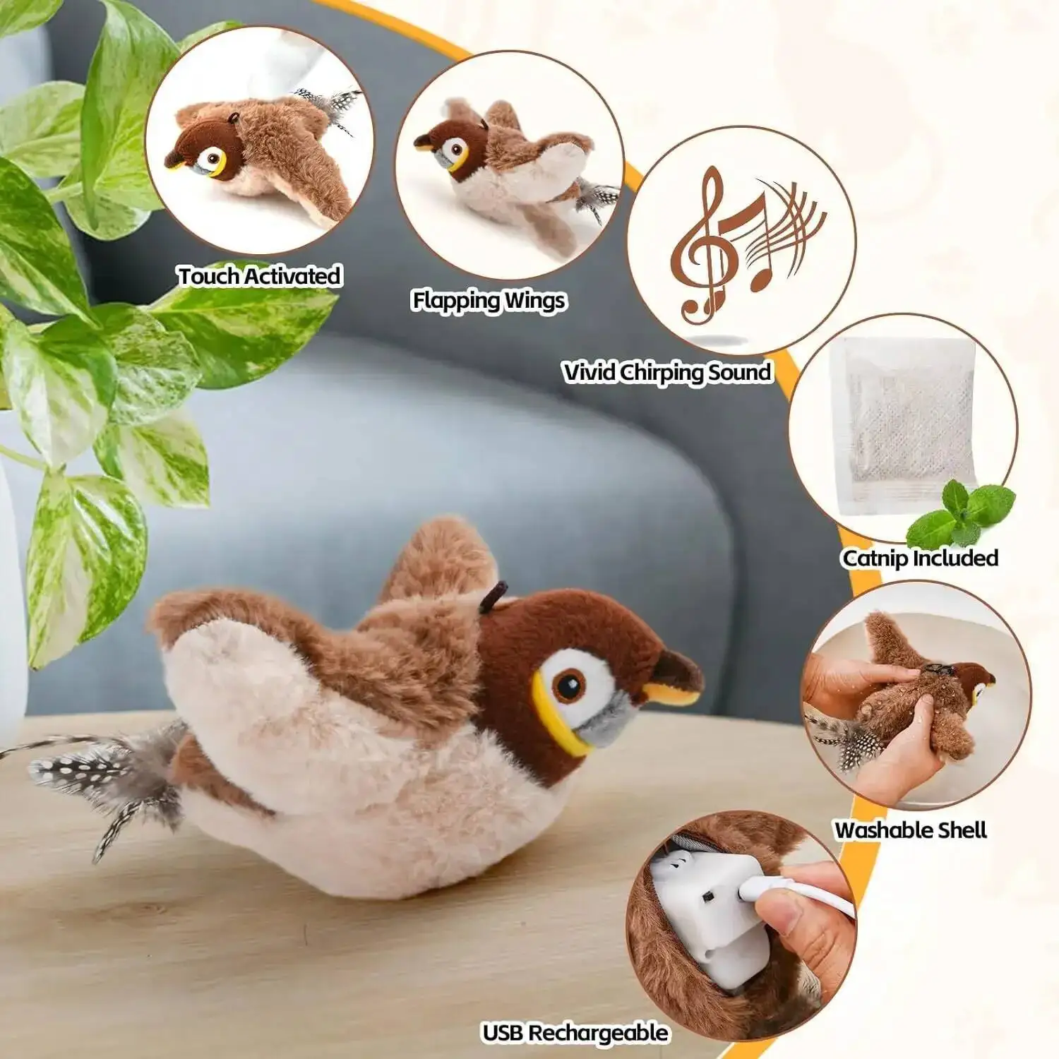 Brinquedo Pássaro Recarregável USB para Gatos e Cães com Sons e Movimentos - Image 5
