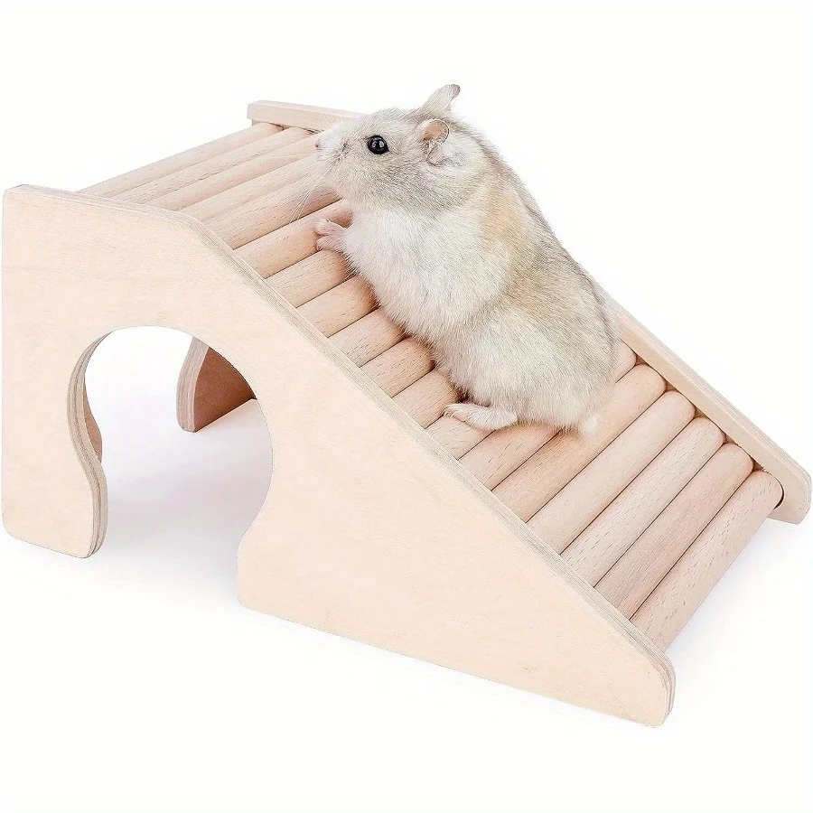 casa para hamster com escada de madeira