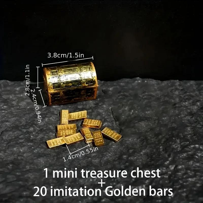 Mini Baú Pirata para Aquário com Moedas e Barras Douradas - Imagem 2