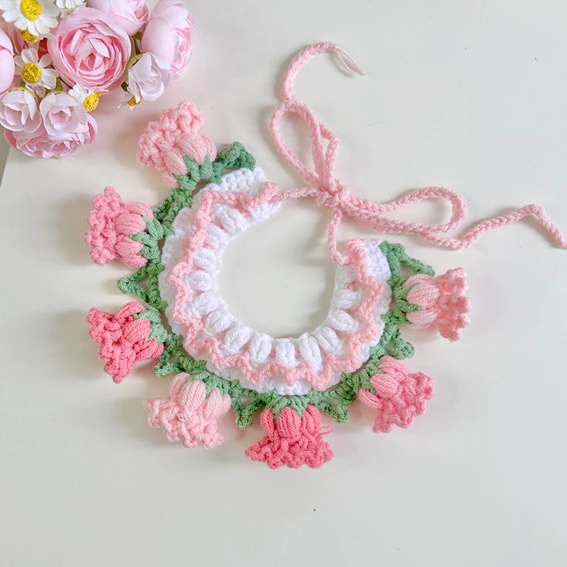 Coleira de Tricô para Gatos e Cães Pequenos com Flor e Sino - Image 4