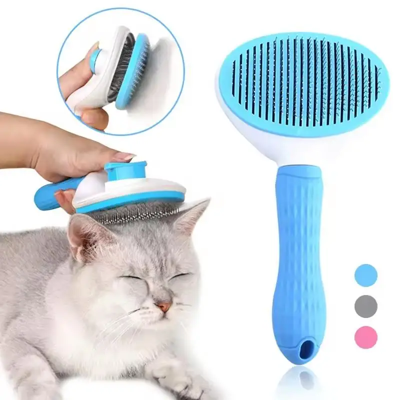 Escova Autolimpante para Cães e Gatos de Aço com Botão Ejetor de Pelos - Imagem 3