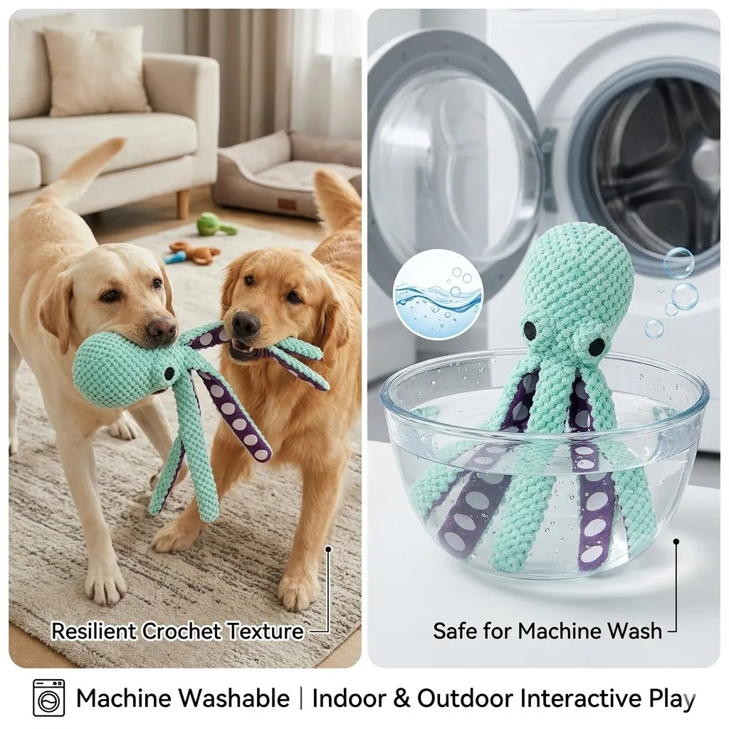Brinquedo de Pelúcia para Cães Pequenos e Médios Polvo com Som - Imagem 4