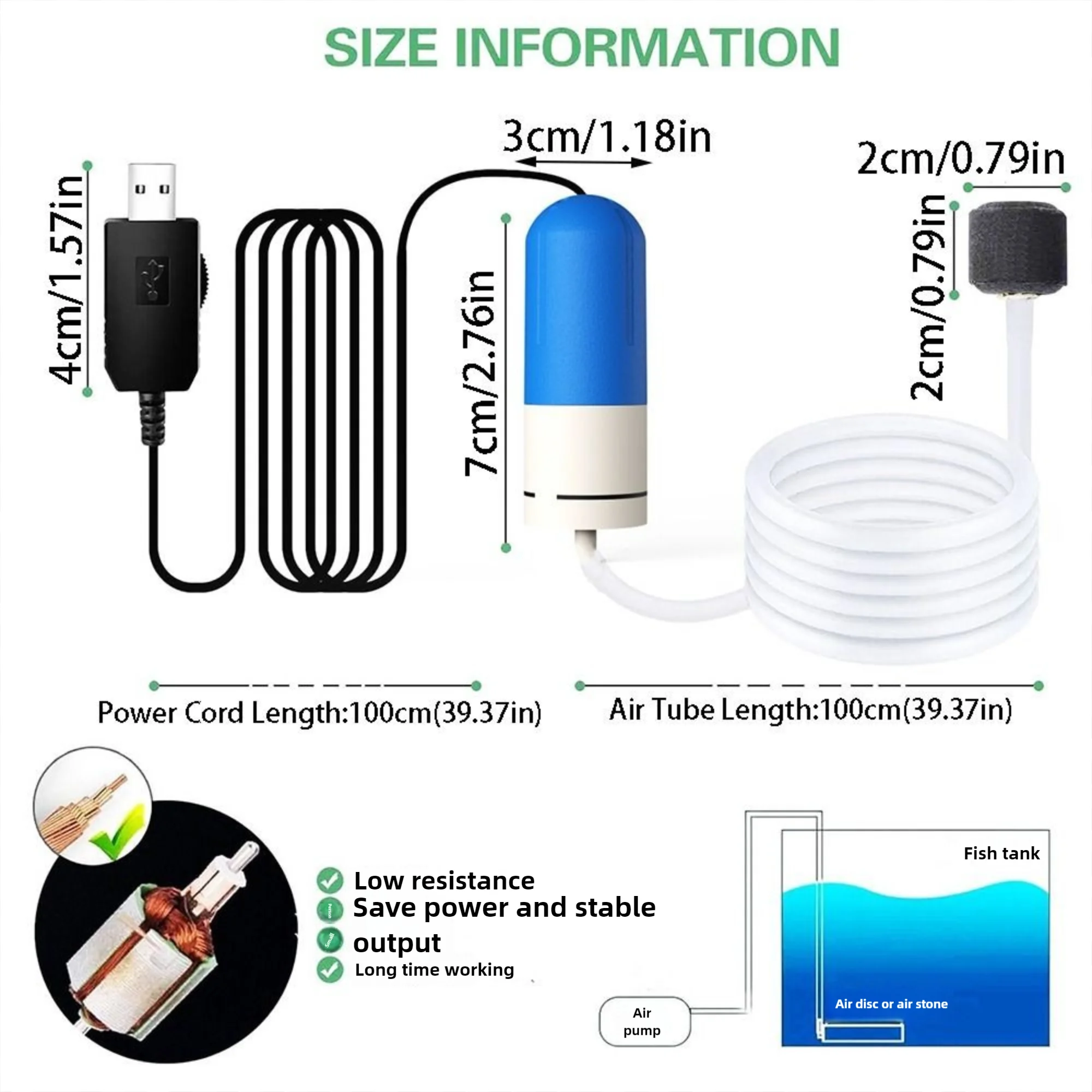 Bomba de Ar para Aquário USB Portátil com Pedra de Ar - Imagem 6