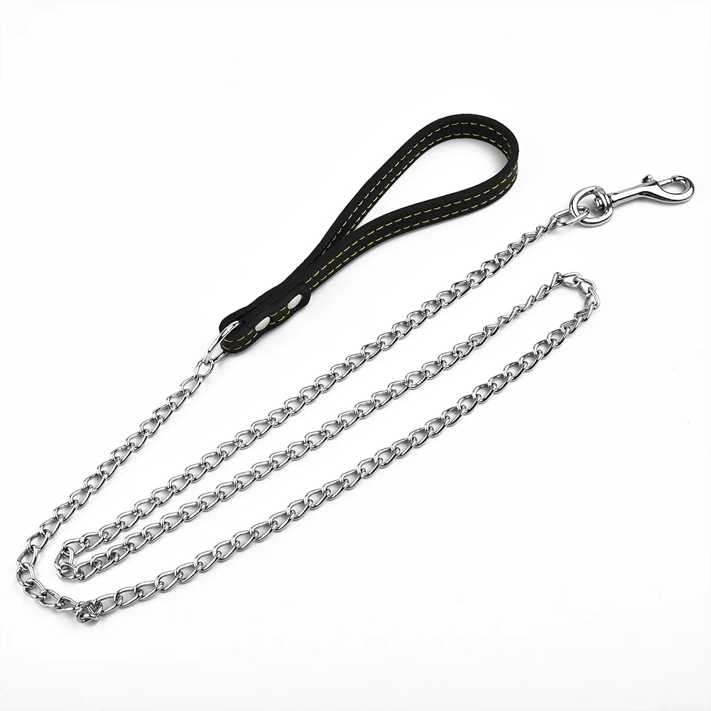 Trela de Metal para Cães 2,0 mm x 120 cm com Alça de Couro - Imagem 5