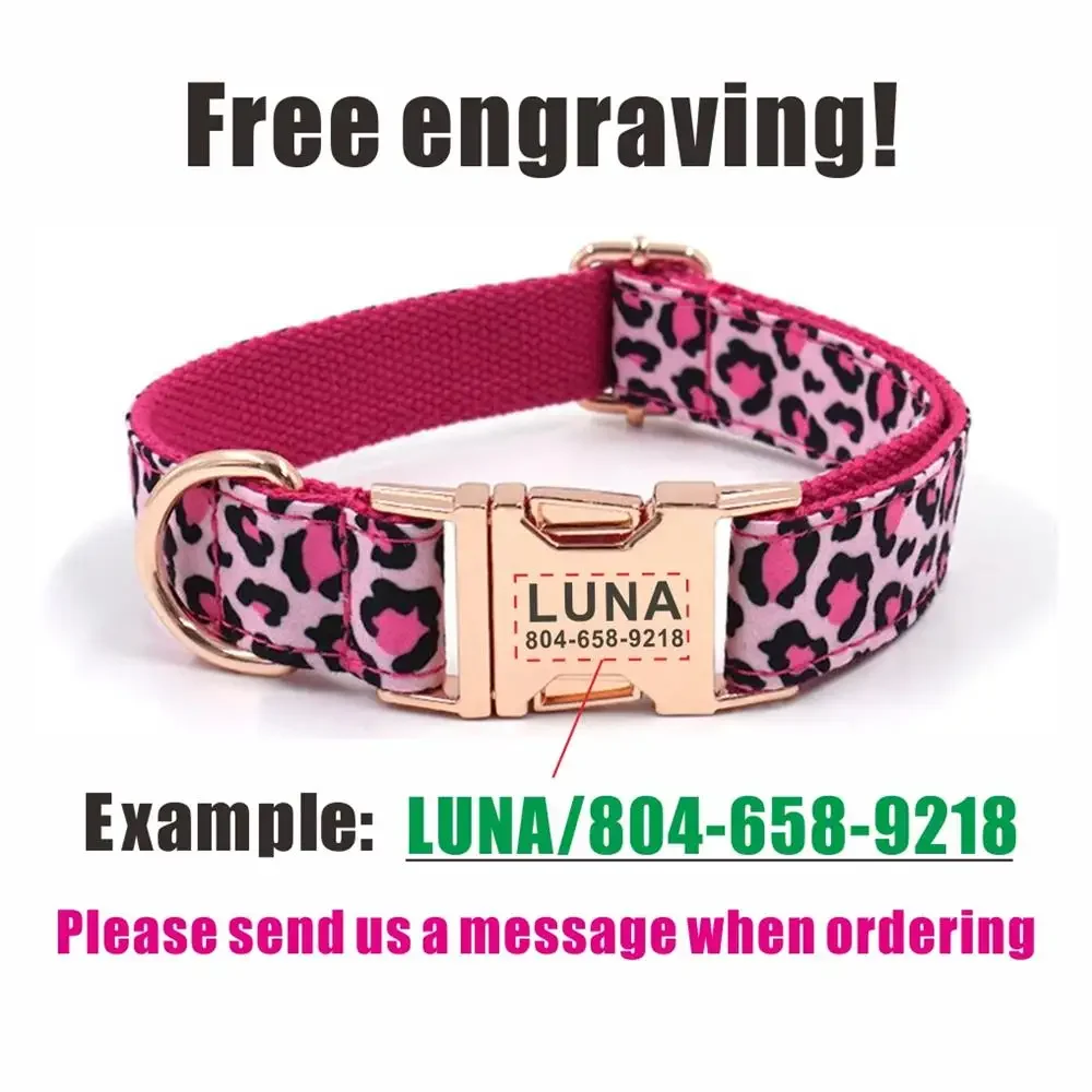 Coleira para Cães de Fibra com Gravação Gratuita Leopardo Rosa - Imagem 4
