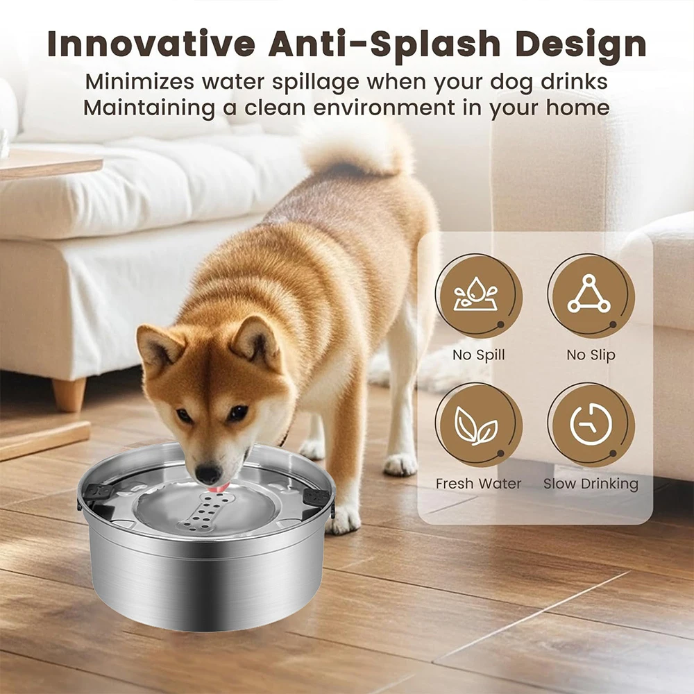Tigela de Água para Cães 3.2 L em Aço Inoxidável Antiderramamento - Imagem 4