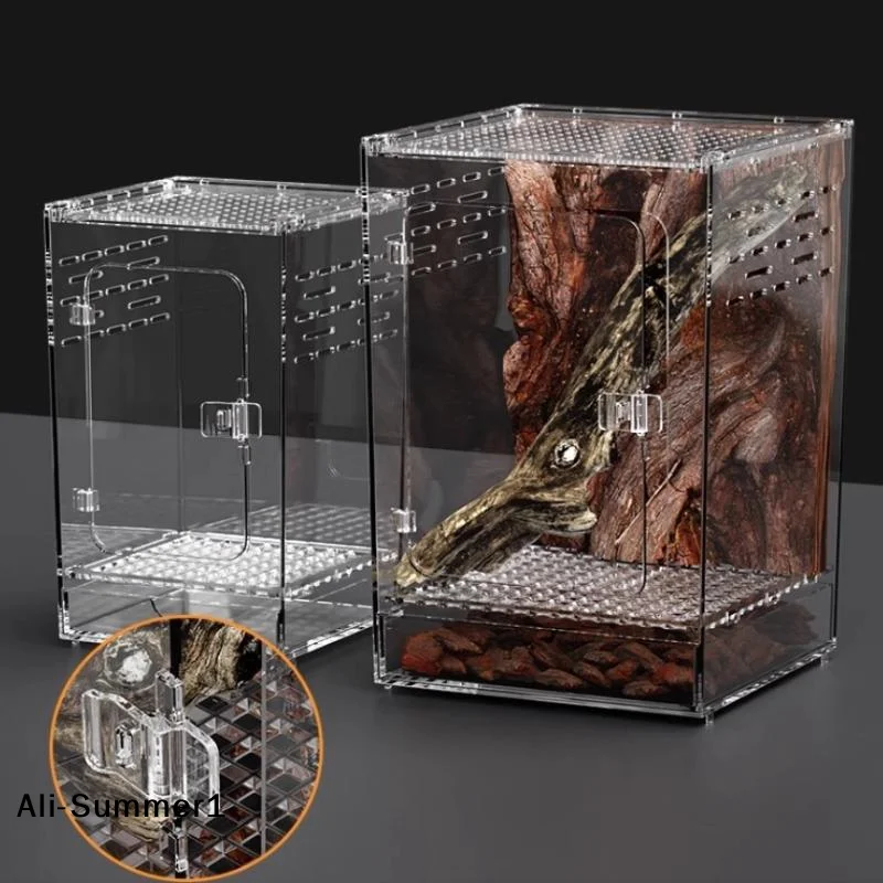 Terrário para Répteis de Acrílico Transparente Empilhável com Tampa Deslizante - Imagem 3
