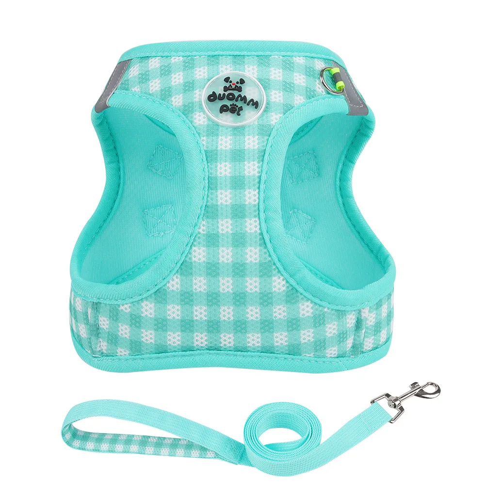 Conjunto Coleira e Arnês para Cães e Gatos Pequenos Xadrez Poliéster - Imagem 6