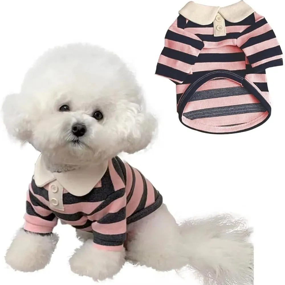 Roupa para Cães e Gatos de Poliéster Listrada com Gola - Image 3