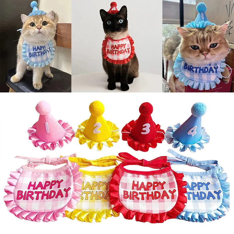Kit Aniversário para Cães e Gatos com Chapéu e Babador Ajustável - Imagem 3