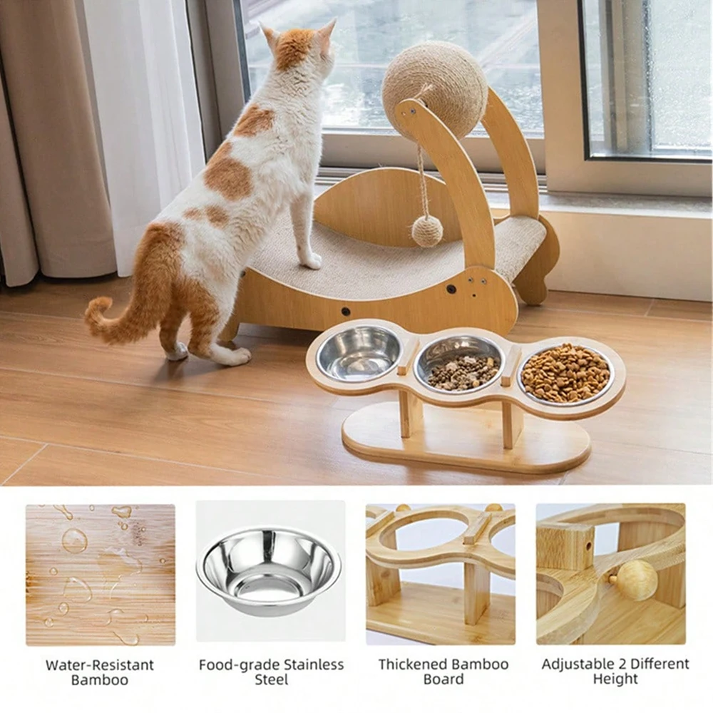 Comedouro Elevado para Gatos com 3 Tigelas Inclinadas 15° - Imagem 5