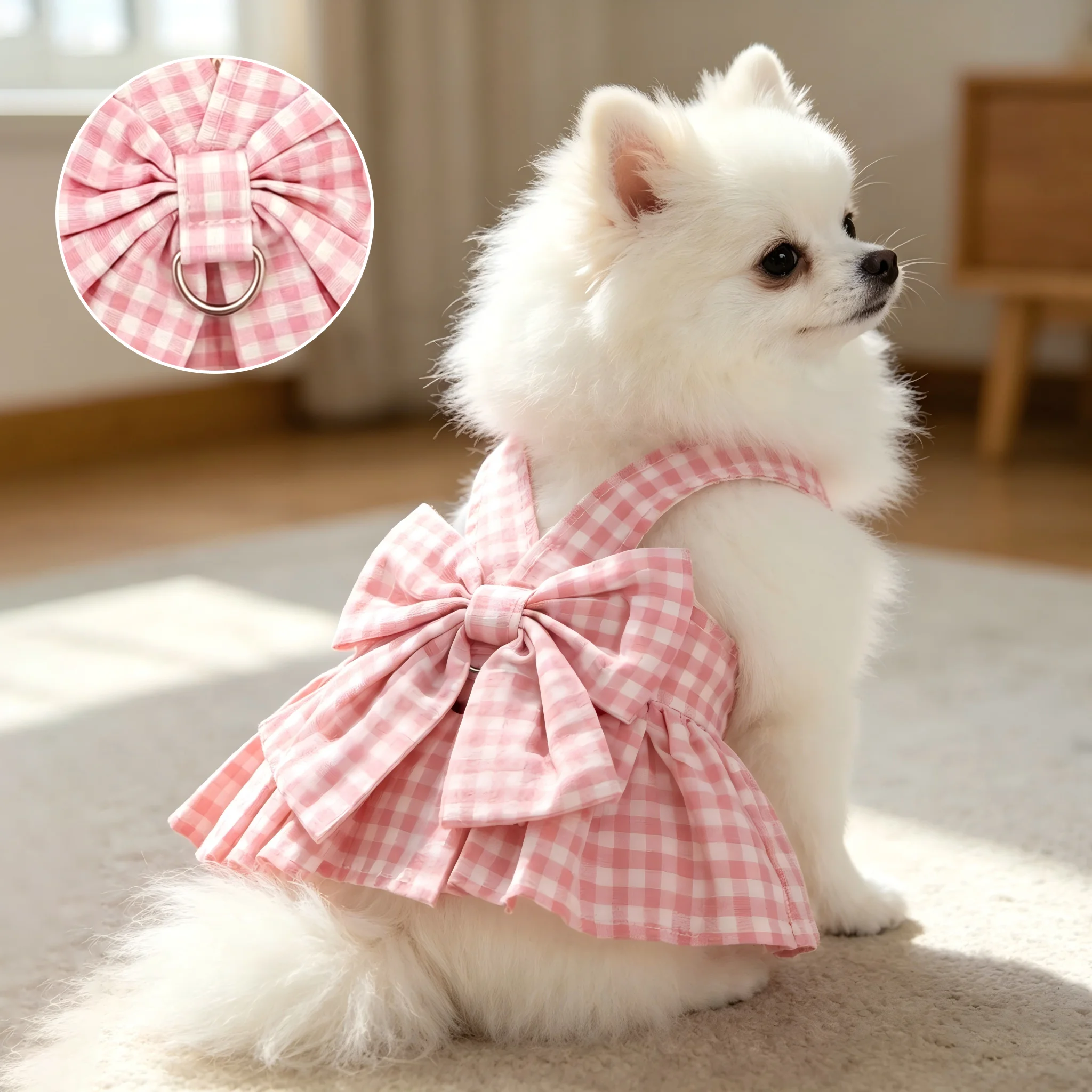 Vestido Arnês Xadrez para Cães Pequenos e Médios com Argola em D - Image 3