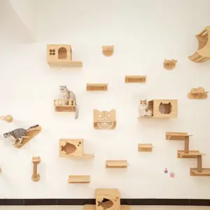 prateleira de parede para gatos de madeira maciça
