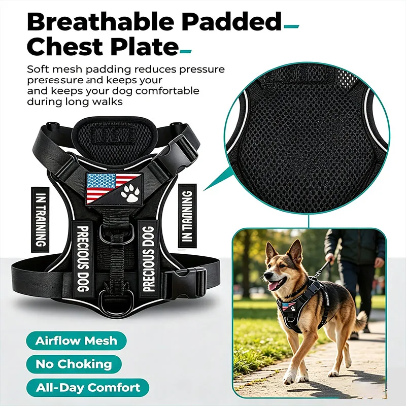Colete Refletivo para Cães de Serviço com 5 Patches e Arnês Ajustável - Imagem 3
