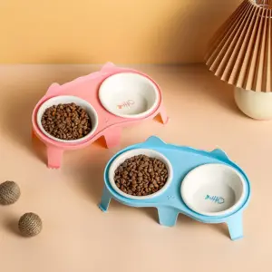 tigela dupla de cerâmica para gatos inclinada