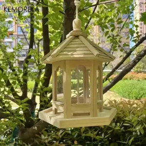 casa alimentadora de pássaros de madeira