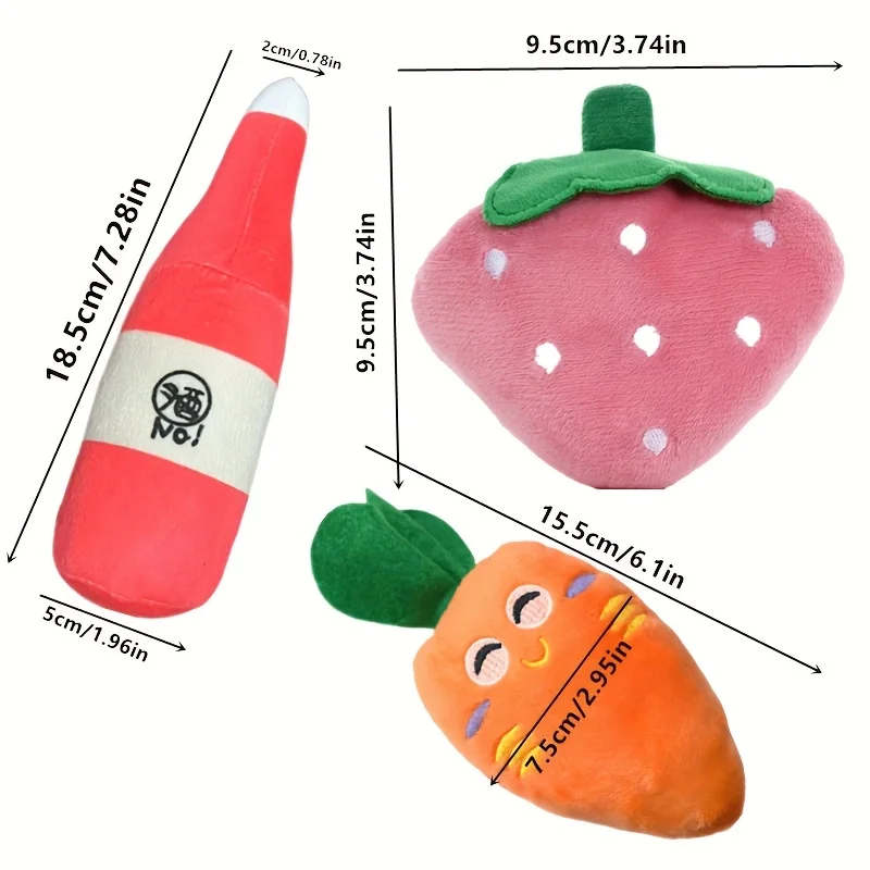 Kit de Brinquedos de Pelúcia para Filhotes com Design de Frutas e Legumes - Imagem 2