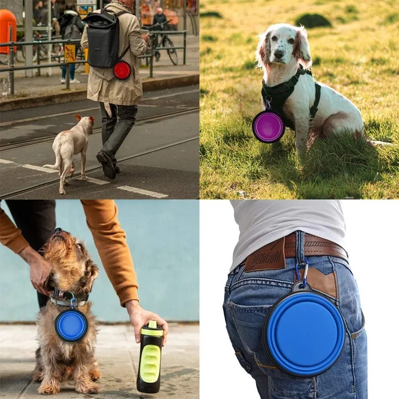 Alimentador Portátil de Silicone para Cães e Gatos Dobrável com Mosquetão - Imagem 4