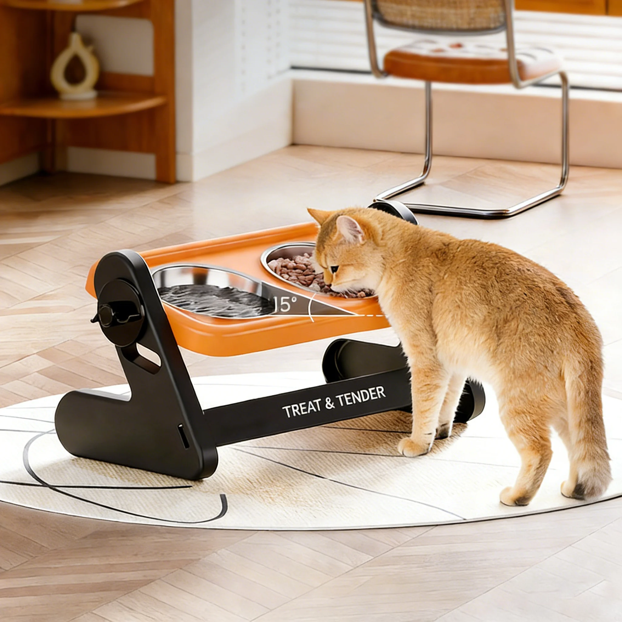 Tigela Dupla de Aço Inoxidável para Gatos e Cães Pequenos com Altura Ajustável - Imagem 3