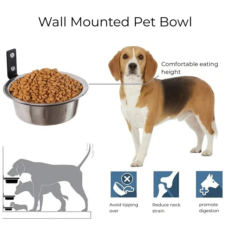 Tigela Elevada para Cães e Gatos de Aço Inoxidável 16.5cm Fixa na Parede - Imagem 4