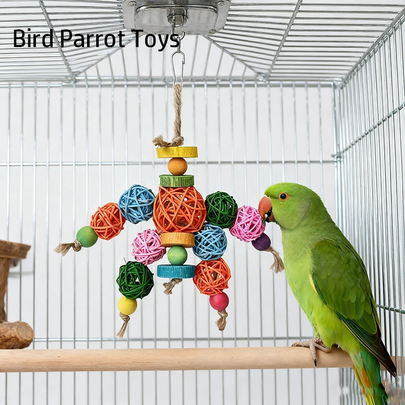 Brinquedo Bola de Rattan para Pássaros com Suporte para Gaiola - Image 3