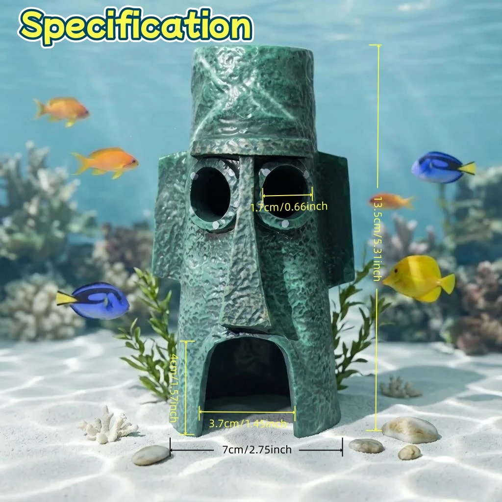 Estátua Moai para Aquário de Resina com Caverna Esconderijo para Peixes - Imagem 4