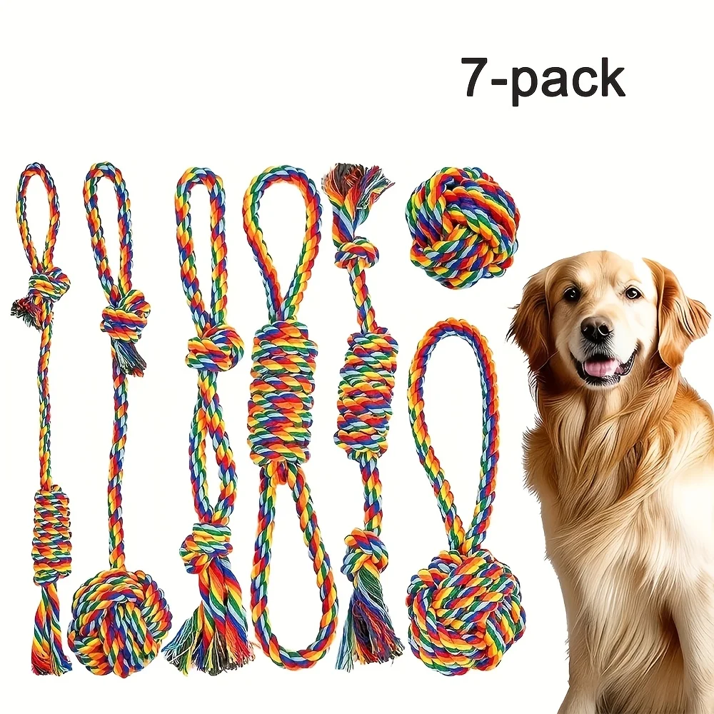Brinquedo Nó para Cães Kit 7 Peças Cores Sortidas para Mastigar - Imagem 2