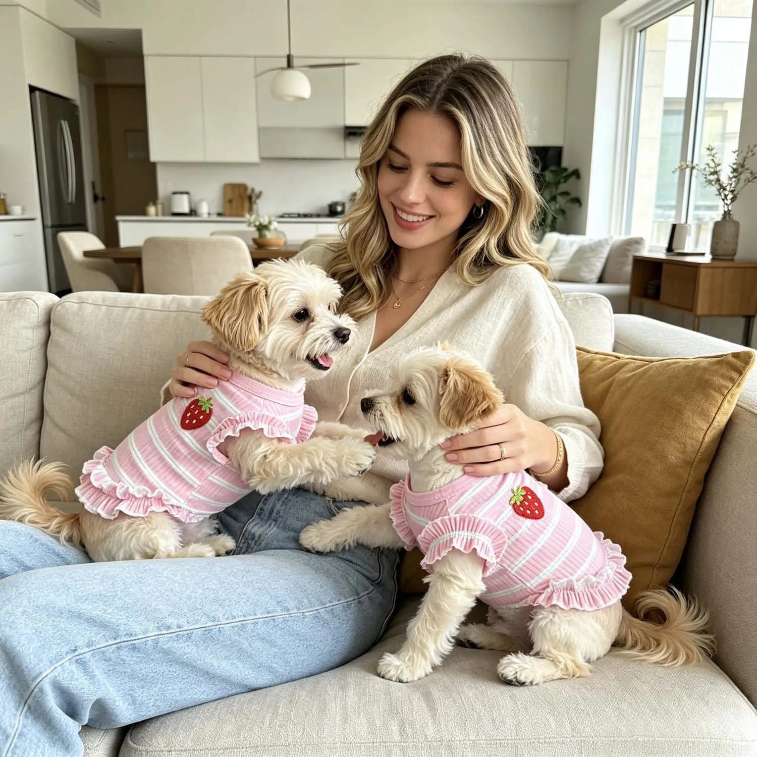 Vestido para Cães com Bainha Franzida e Bordado de Morango - Image 3