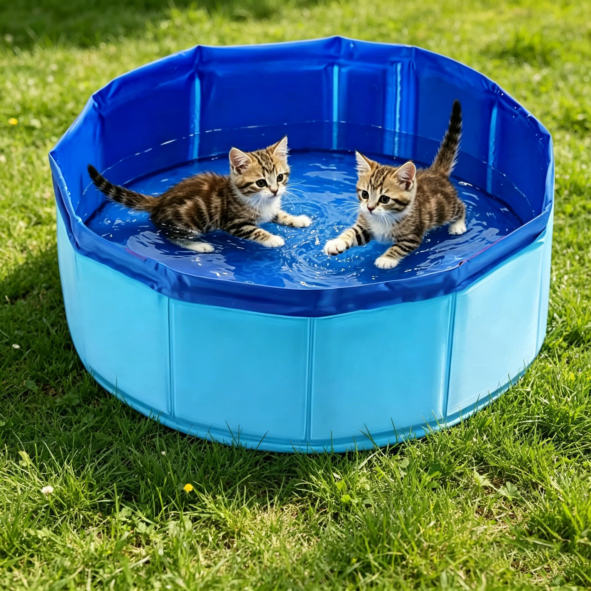 Piscina para Cães e Gatos Azul Dobrável para Lazer ao Ar Livre - Imagem 3