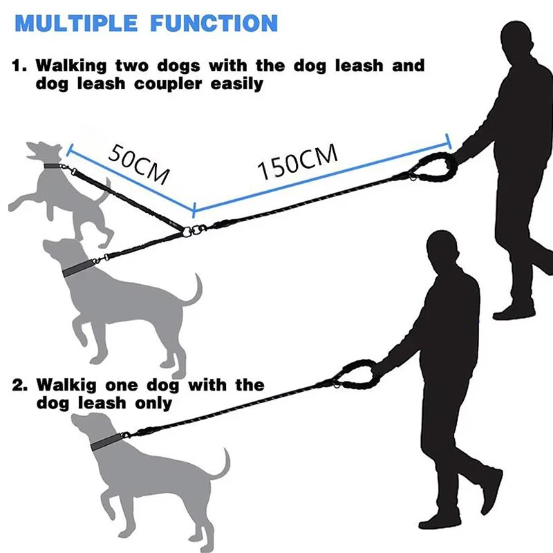 Trela Dupla para Cães de Nylon 1,5m com Extensão Elástica - Imagem 3