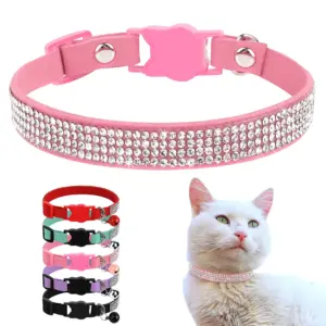 coleira de gato de camurça rosa com strass