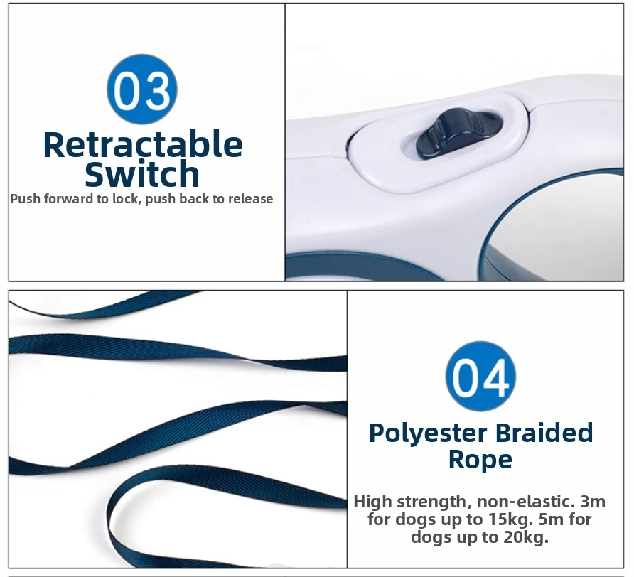 Coleira Retrátil para Cães Grandes 3/5m com Alça Extensível - Image 6