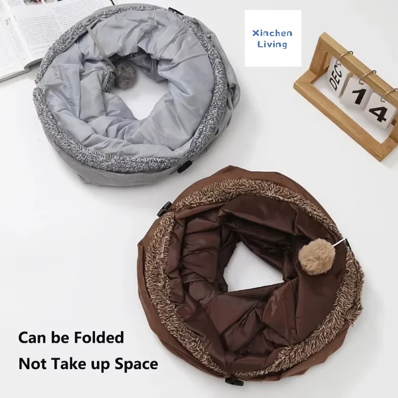 Túnel Dobrável para Gatos com Suede Marrom e Buracos de Observação - Image 6