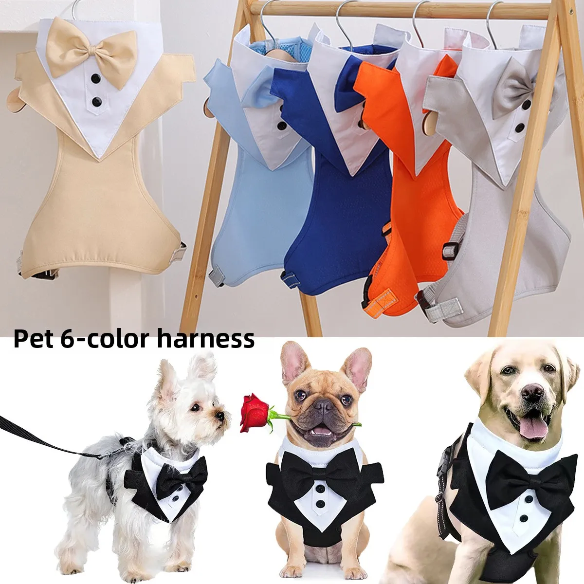 coleira e arnês para cães com gravata borboleta