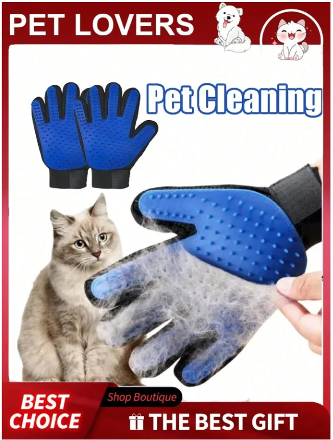 Kit de Higiene para Cães e Gatos: Luva Removedora de Pelos + Escova de Banho - Imagem 2