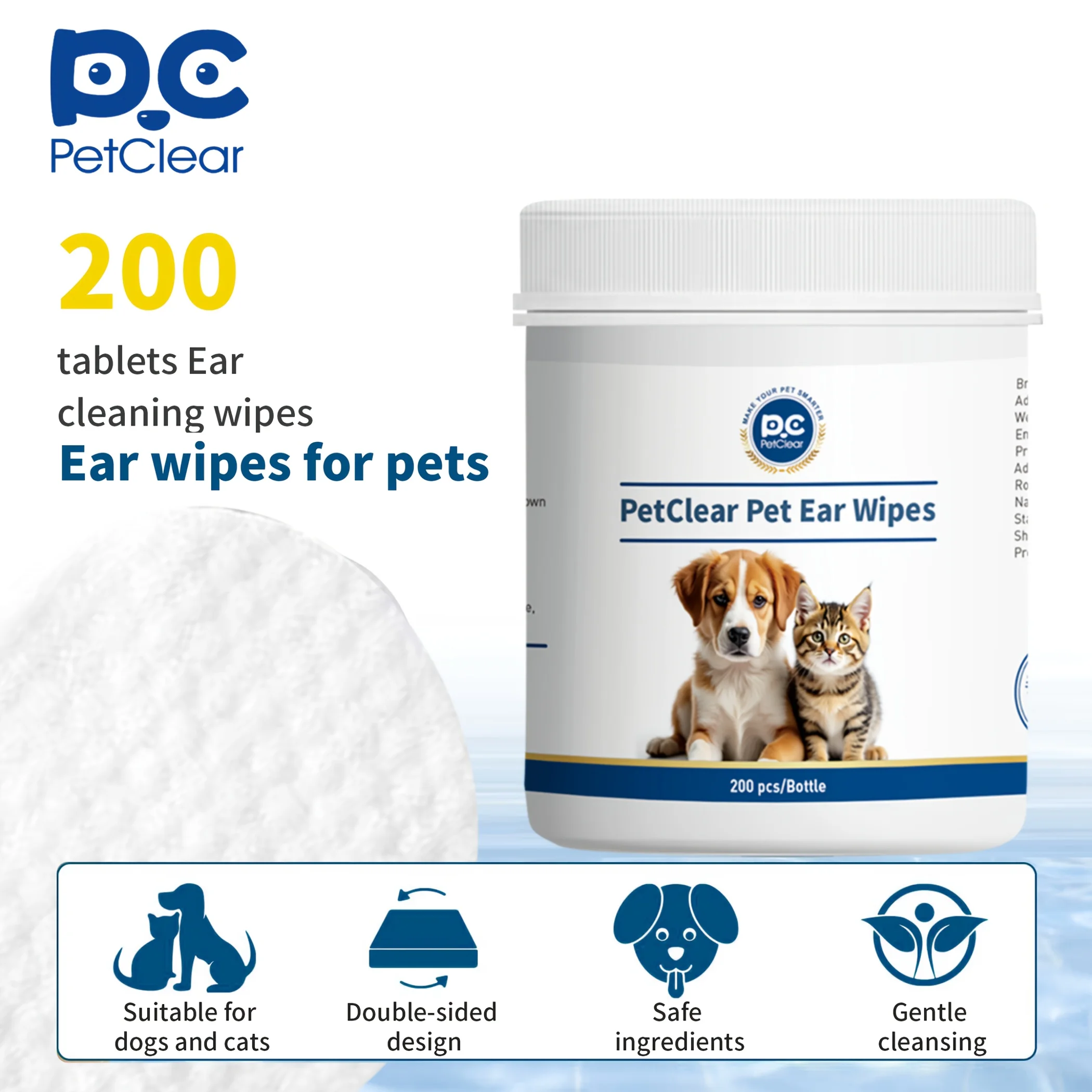 Lenços Umedecidos PetClaer para Cães e Gatos 200 Peças Dupla Face - Imagem 2