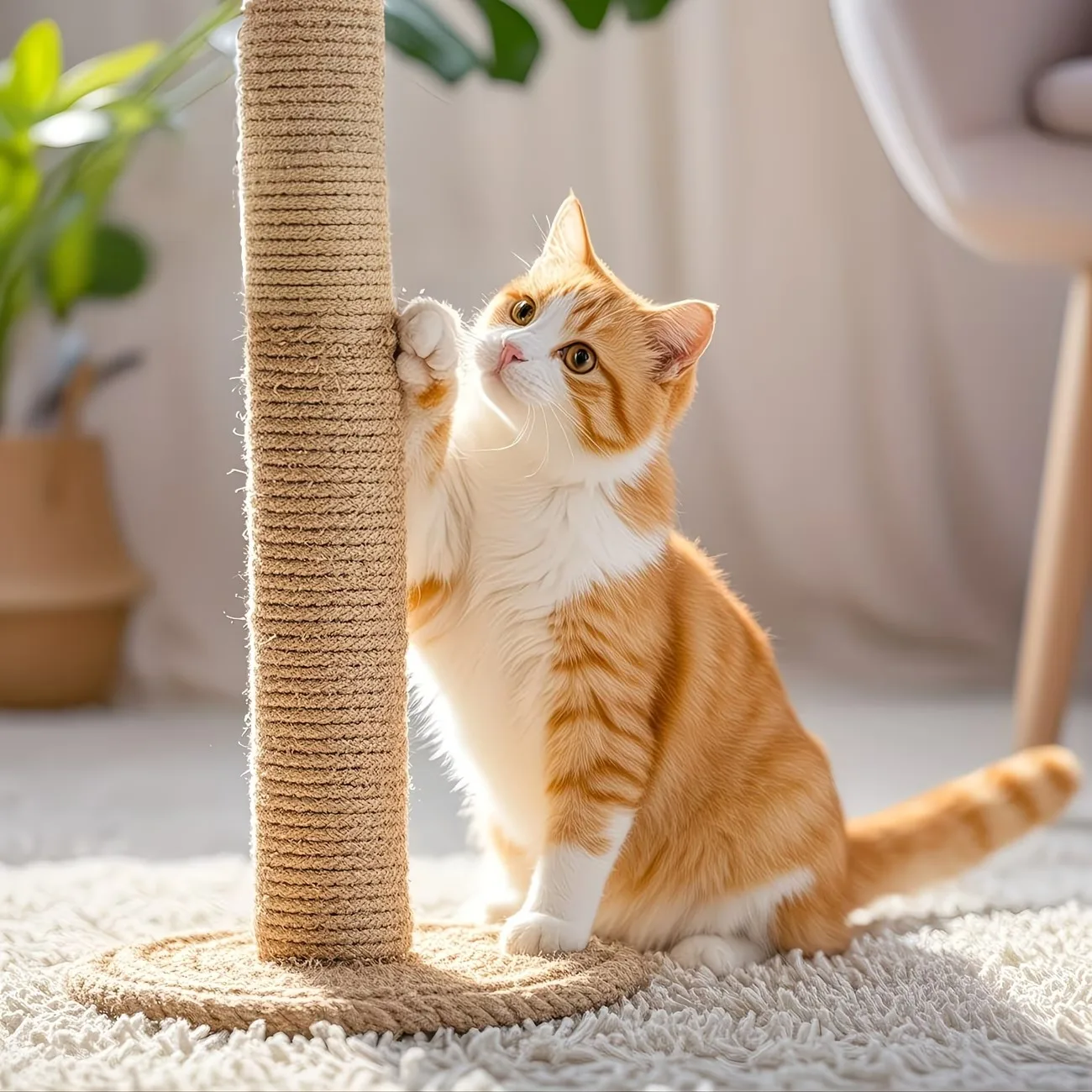 Arranhador para Gatos de Corda de Juta Natural Móvel Amarelo Claro - Image 2