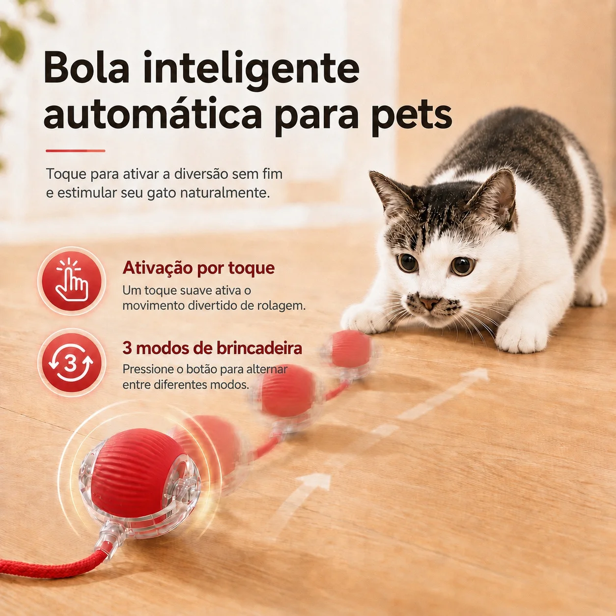 Brinquedo Interativo para Gatos Bola Automática Recarregável USB - Imagem 3