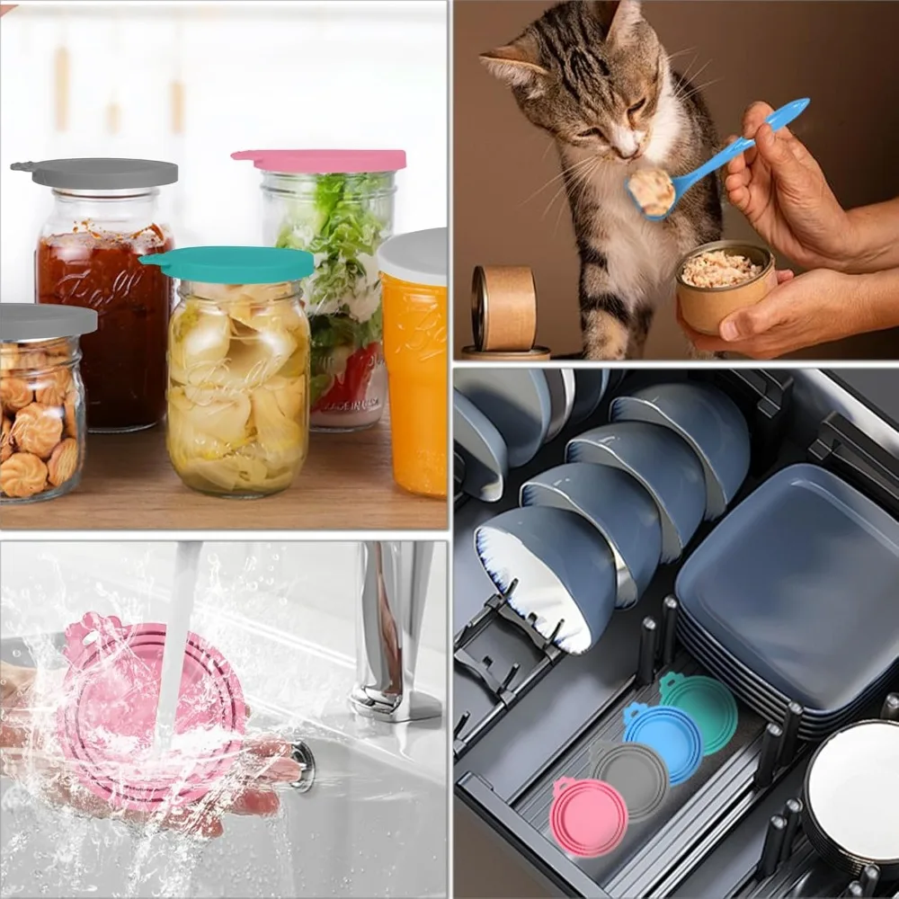 Tampas de Silicone para Latas de Ração com Colher Universal Reutilizáveis - Imagem 6