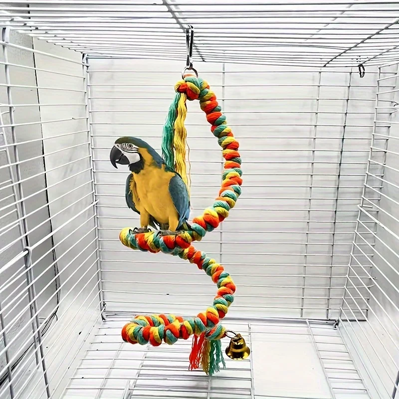 Brinquedo de Balanço para Pássaros e Papagaios, Corda Espiral de Algodão para Escalada Bungee, Brinquedos para Papagaios ou Poleiros de Corda para Pássaros de Grande Porte Coloridos - Imagem 2