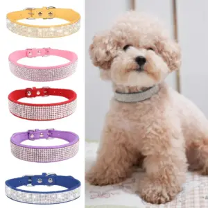 coleira de couro com strass para cães e gatos