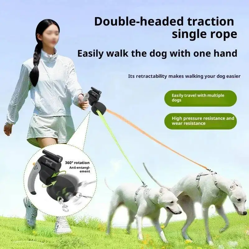 Coleira Retrátil para Cães com Duas Guias de 3 m e Lanterna LED - Image 4