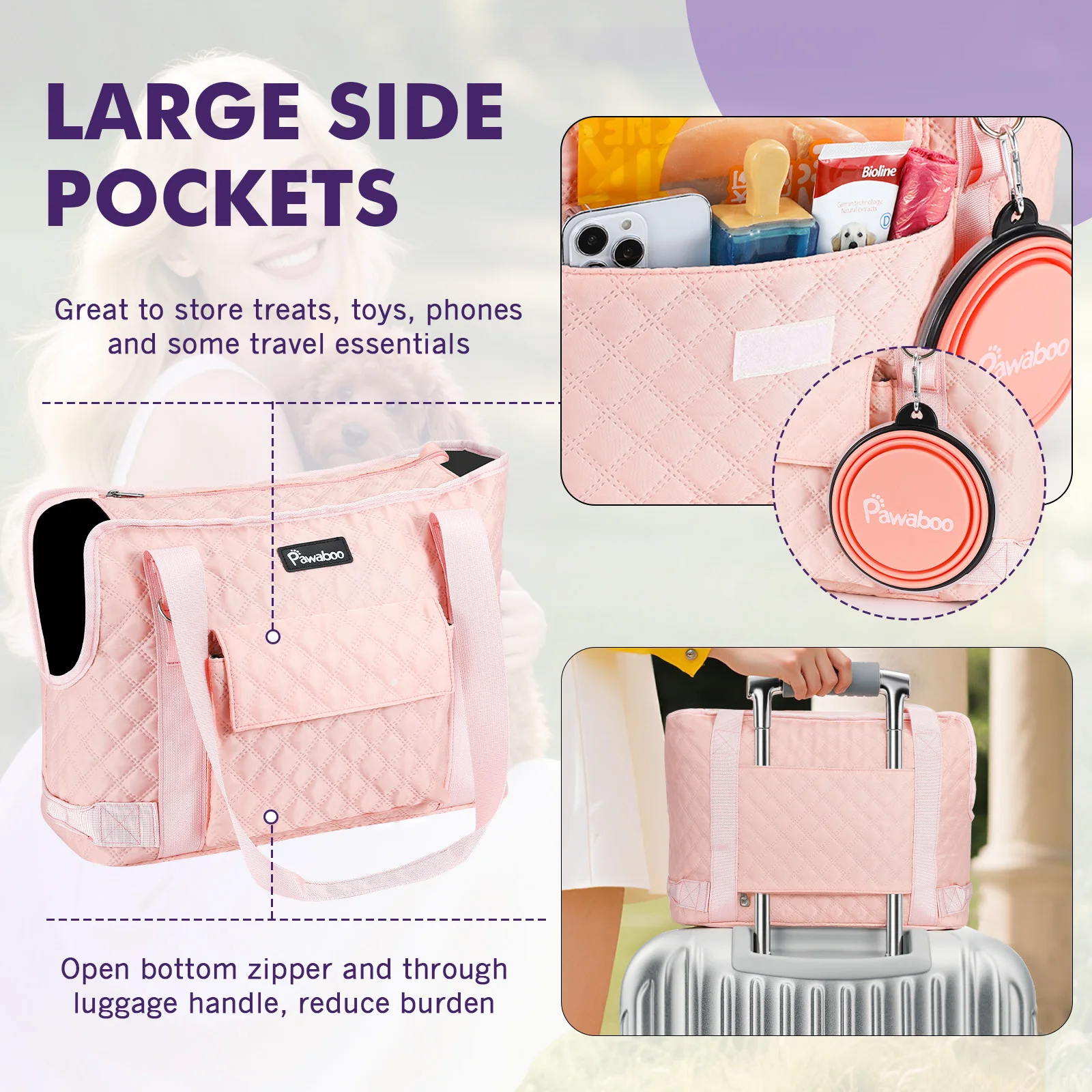 Bolsa de Transporte Pawaboo para Cães Pequenos Amarelo Oliva com Bolso - Imagem 4