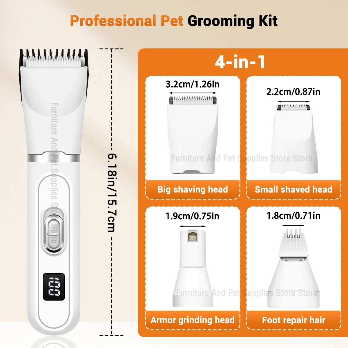 Aparador de Pelos 4 em 1 para Cães e Gatos Recarregável com 4 Lâminas - Imagem 2