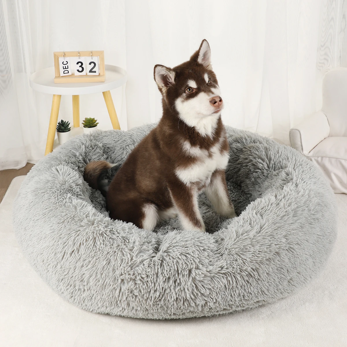 Cama Sofá para Cães e Gatos de Pelúcia Branca 40 cm - Image 2