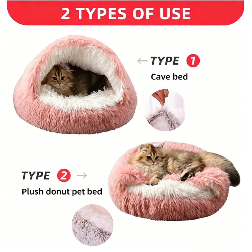 Cama Toca para Gatos e Cães Pequenos de Pelúcia 40x40 cm - Imagem 3
