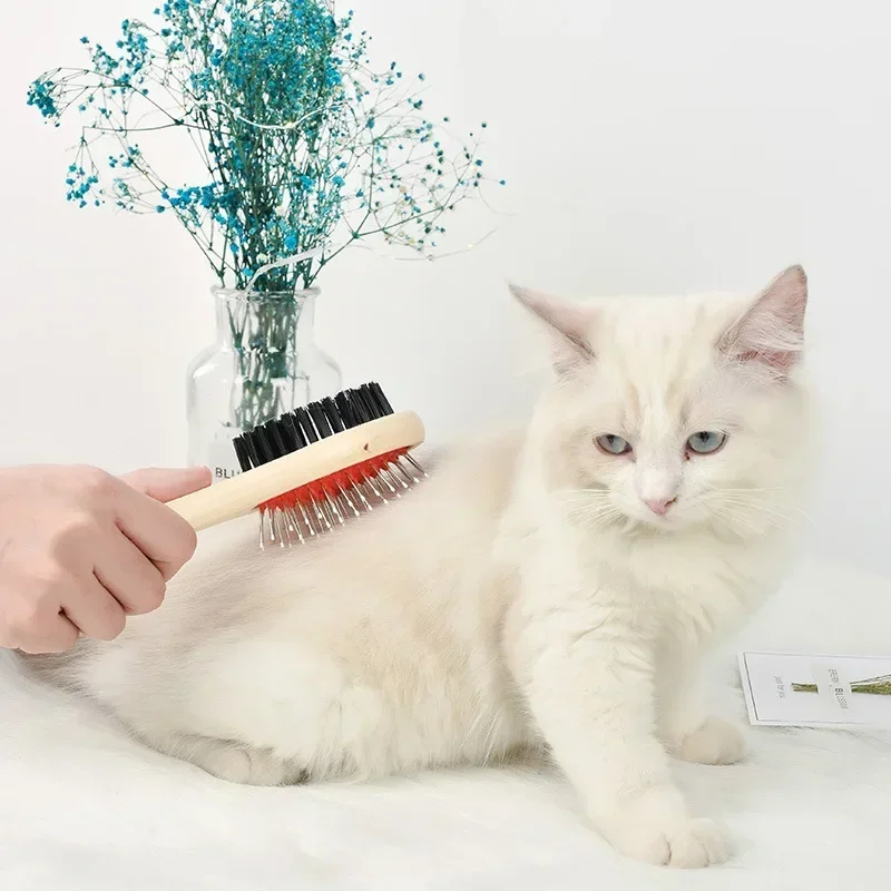 Escova Dupla Face para Cães e Gatos de Madeira Macia, L - Imagem 2
